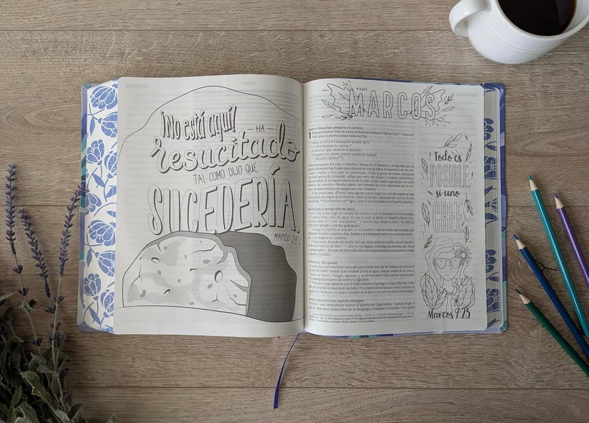 Biblia Inspira Letra Grande SentiPiel Ramo Azul