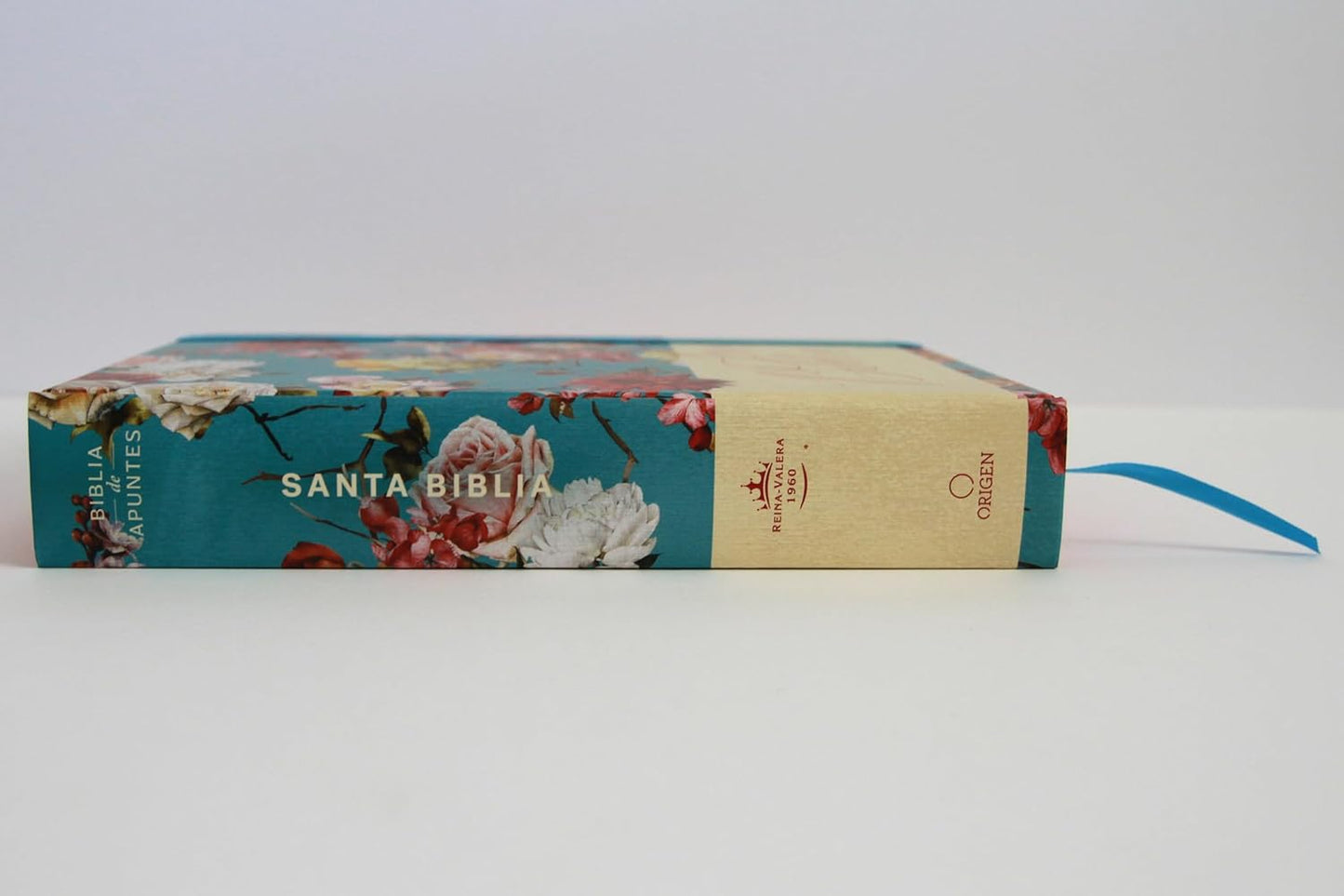 Biblia de Apuntes RVR 1960 Tapa dura, Azul celeste con flores (Edición cantos pintados)
