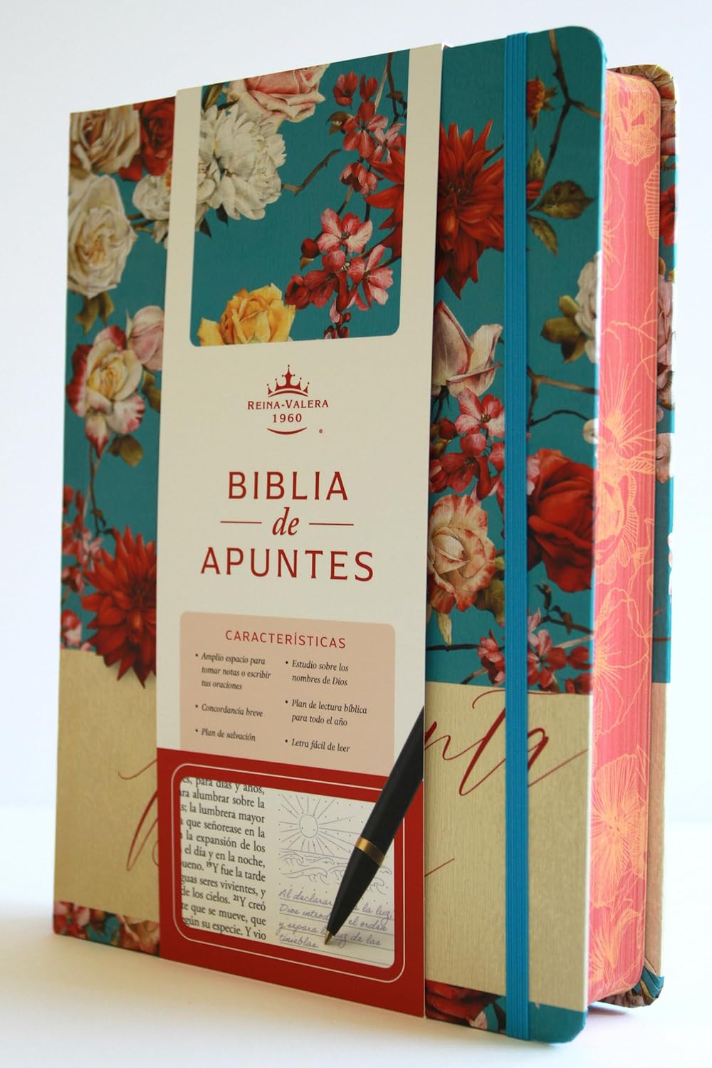 Biblia de Apuntes RVR 1960 Tapa dura, Azul celeste con flores (Edición cantos pintados)