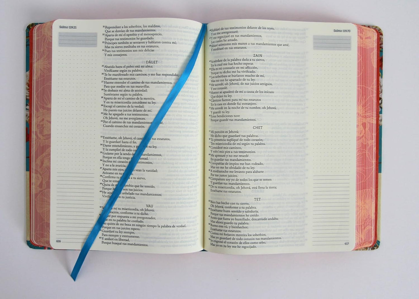 Biblia de Apuntes RVR 1960 Tapa dura, Azul celeste con flores (Edición cantos pintados)