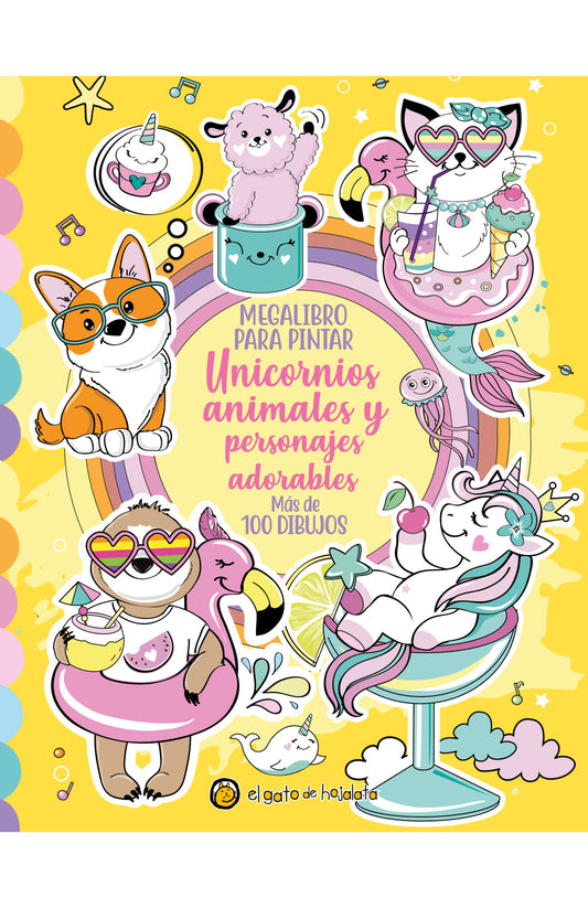 Megalibro para pintar Unicornios, Animales y Personas Adorables, Más de 100 dibujos